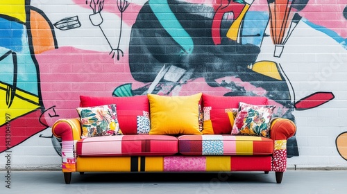 street art on sofa bed. Over white Studio Background.
