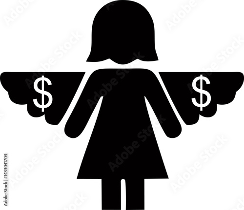 Woman with dollar sign wings: a symbol of financial empowerment.