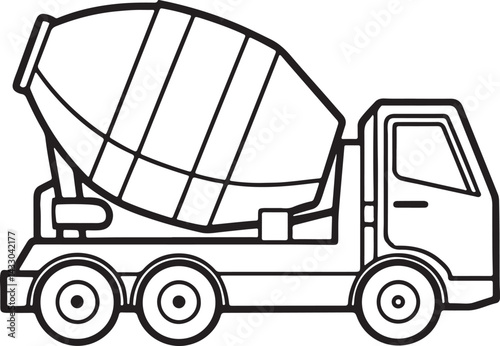 concrete mixer machine line art, black outline, vector and illustration, coloring book page line art drawing
