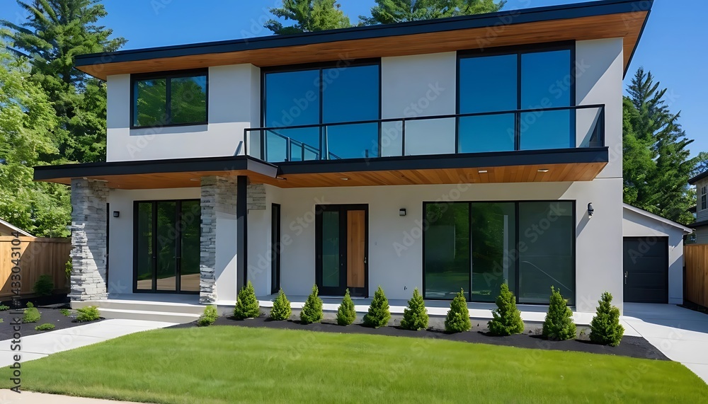 Obraz premium Elegant Close-Up View of a Contemporary Residential House