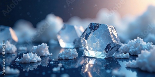 Wallpaper Mural Icy hexagonal crystals in a metallic background with light diffused through the structure, crystals, diffuse, metal Torontodigital.ca