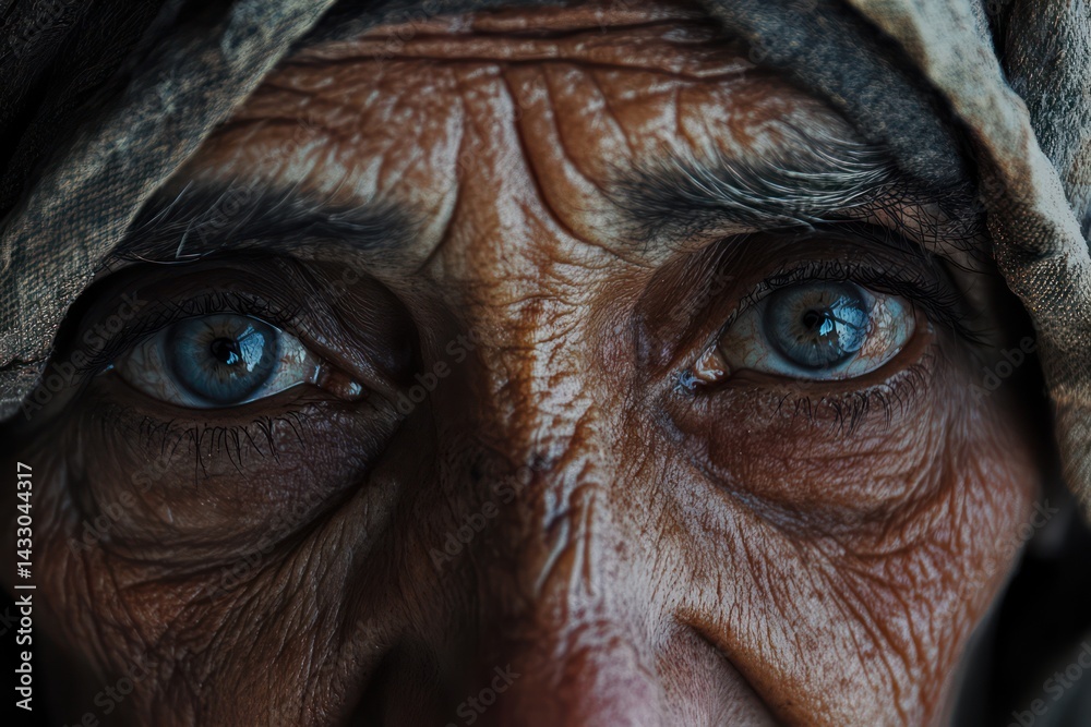 Closeup of senior elder eyes with Wrinkled, Vision and eyesight, beauty and cosmetic