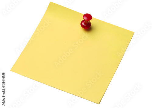 A longer rectangular sticky note pinned by a red pushpin, blank and isolated on transparent background.