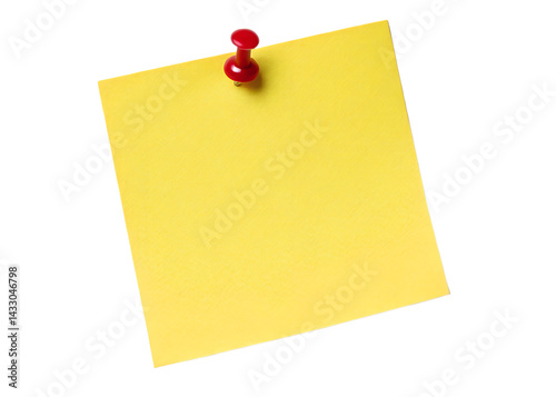 A longer rectangular sticky note pinned by a red pushpin, blank and isolated on transparent background.
