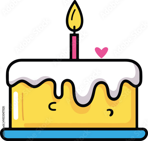 Cake with Candle Birthday Cake Vector Illustration on Transparent Background