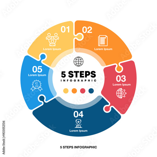 Vector circle arrows puzzle infographic, cycle diagram, presentation chart. Business concept with 5 options, parts, steps, processes. Vector Eps	