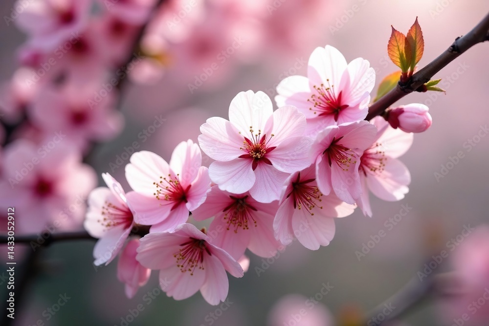 Obraz premium Delicate pink sakura blossoms, full bloom, intricate branches , sakura tree, floral