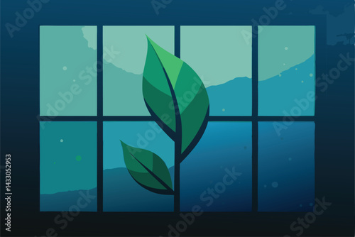 leaves clinging to misted glass window .eps
