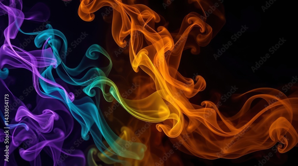 Fototapeta premium Colorful Smoke Flowing on Dark Background Abstract Design