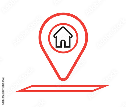 Home location pin icon, GPS locator and address tag.