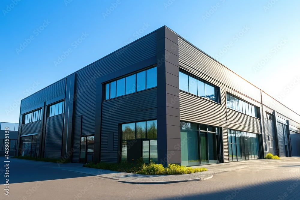 Modern warehouse building with attached office unit Modern warehouse building with attached office unit