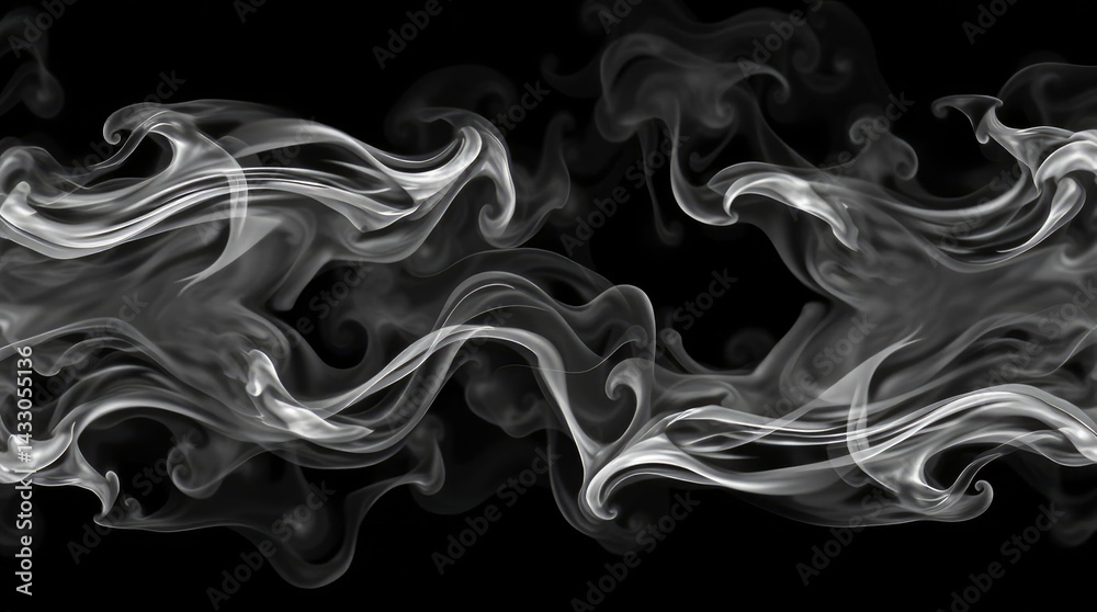 Abstract White Smoke Flowing on Black Background Abstract White Smoke Flowing on Black Background