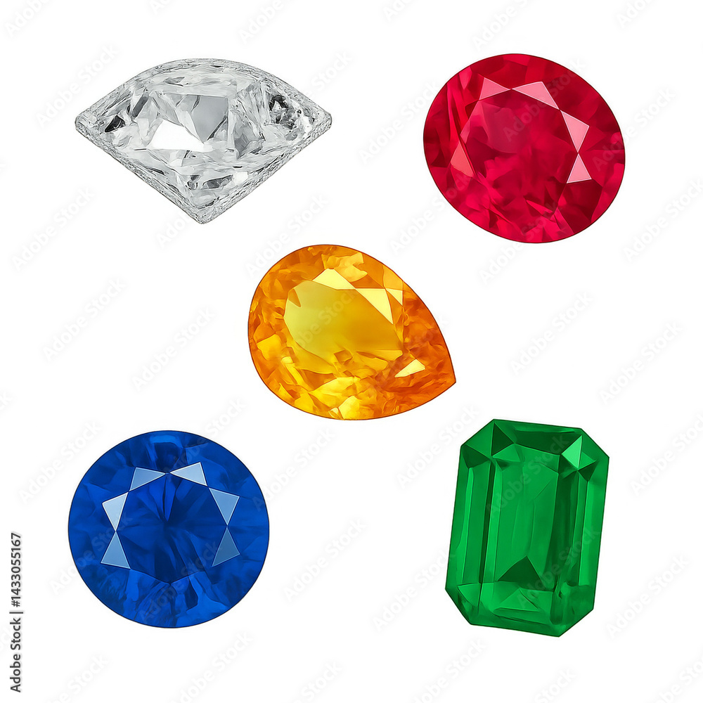 Fototapeta premium Brilliant gemstones sparkle jewelry display digital art studio close-up vibrant colors