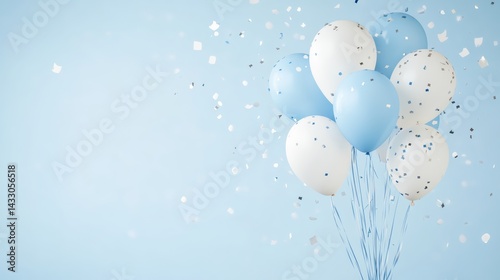 Obraz na płótnie Blue and Gold Balloons with Confetti on Light Background for Festive Celebration or Party Decor w salonie