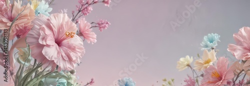 Abstract swirling pastel colors, vibrant spring blooms suggested , botanical, modern
