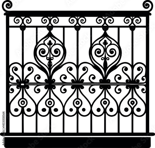 Ornate Balcony Fence Silhouette Vector