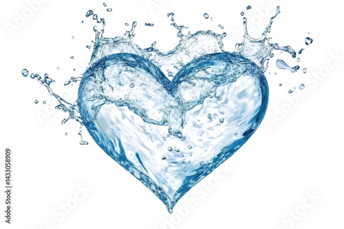 water heart shape splash isolated on white background.