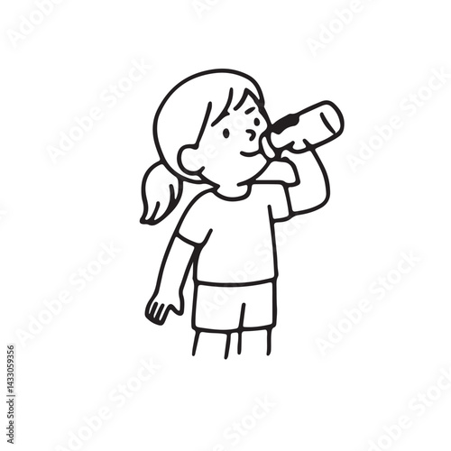 Hand Drawn Kids Rock Climbing  Hiking Icon Set.  Black and White Line Art