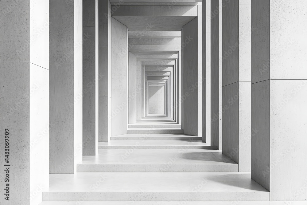 Obraz premium Modern, light-filled corridor with receding perspective.