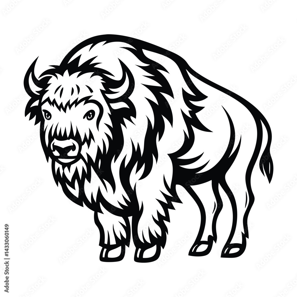 Fototapeta premium Monochrome Buffalo Majestic American Bison with Bold, Stylized Fur Texture