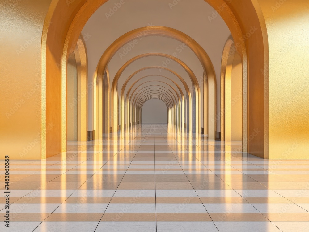 Golden arched corridor perspective Golden arched corridor perspective