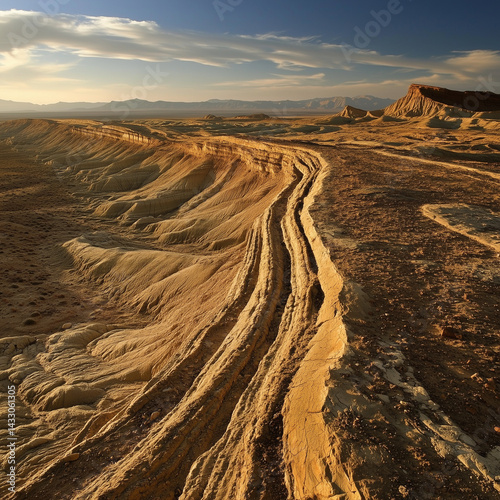 Wind erosion uncovers earth's layers and textures unveiling a long history of geological changes 