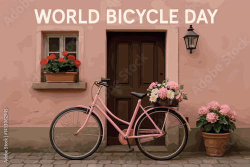 World bicycle day 3d icon set – celebrate cycling, transportation, and eco-friendly travel: bicycle, helmet, map, backpack, earth, path, sun, trees.
