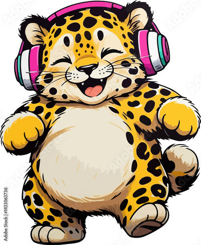 Leopard with headphones