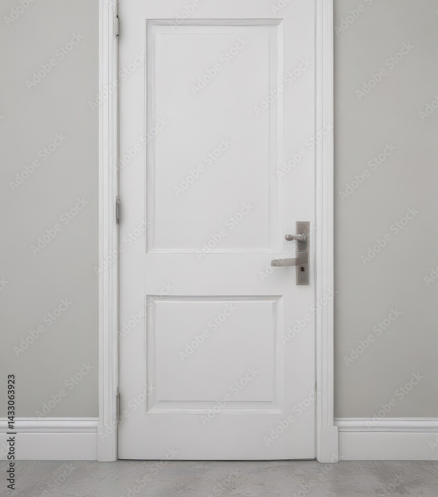 Crisp white door, subtle handle detail, closed position , modern home, door handle Crisp white door, subtle handle detail, closed position , modern home, door handle