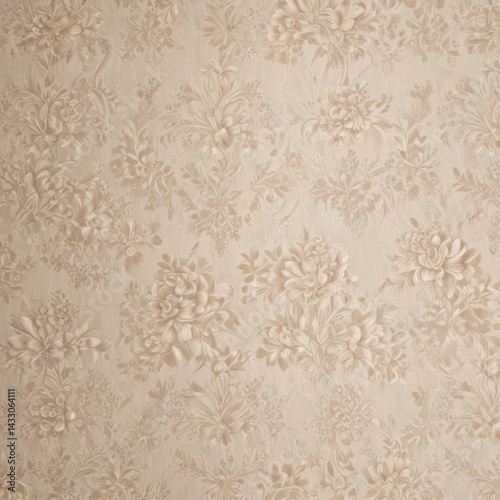 Beige damask wallpaper with a delicate floral motif  Subtle texture , texture, beige