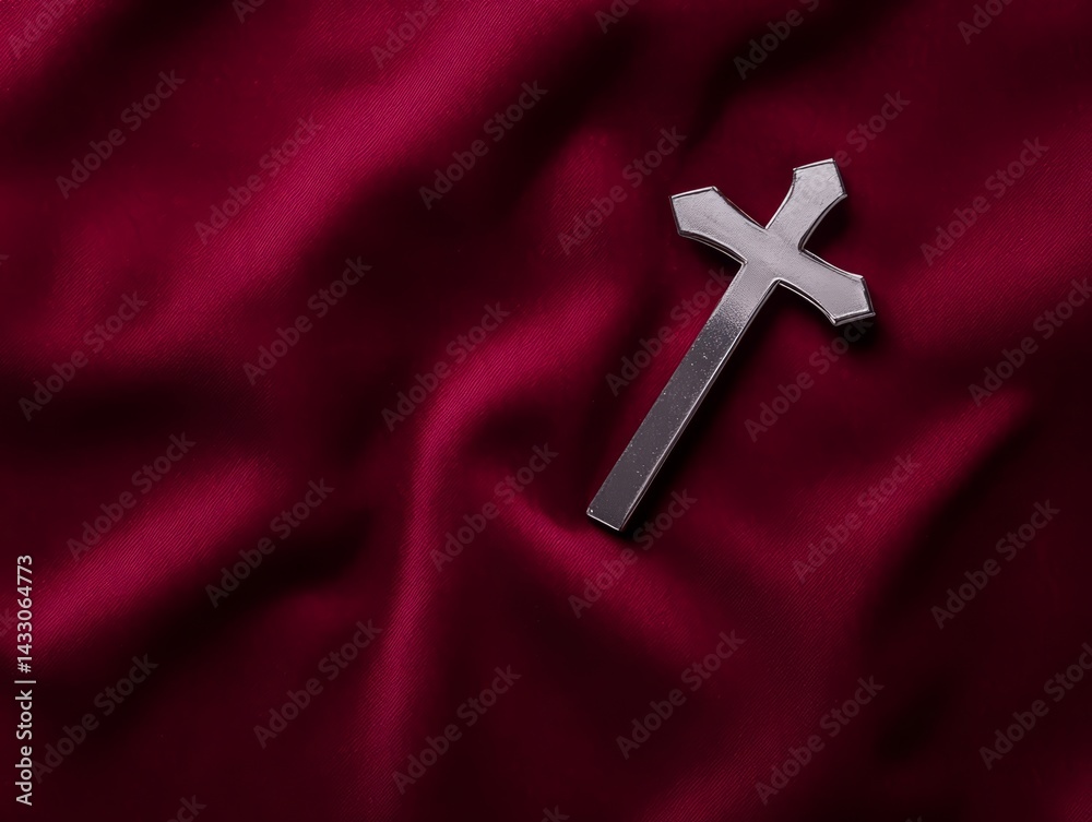 Elegant Gold Cross Pendant Necklace on Luxurious Burgundy Velvet Background