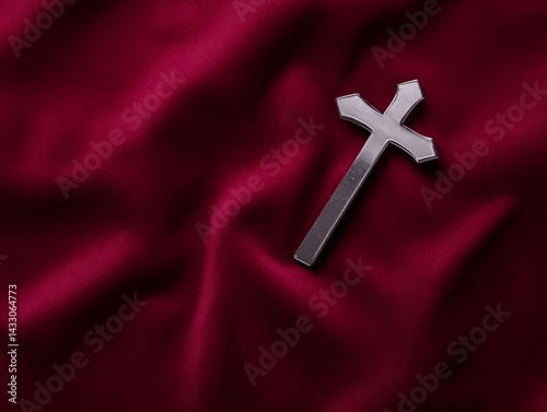 Obraz na płótnie Elegant Gold Cross Pendant Necklace on Luxurious Burgundy Velvet Background w salonie