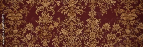Burgundy & gold floral baroque wallpaper  Intricate scrollwork, luxurious pattern , floral, acanthus, fabric