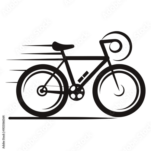 Bike Silhouette with Motion Trails, Speed, Black Icon on White Background, Bicycling