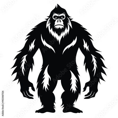 Silhouette of Furry Bigfoot Creature Mythical Hominid, Mysterious Beast, Cryptozoology