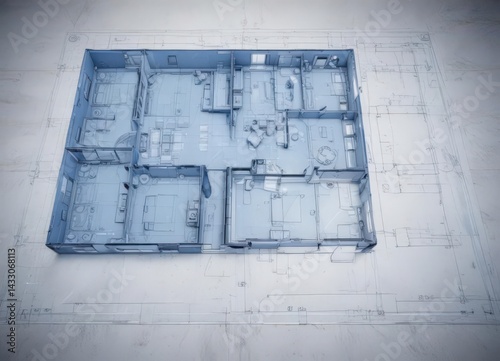 Digital blue blueprint effect on architectural floor plan template , digital, archicad, background