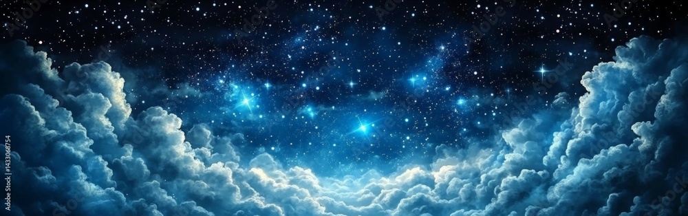 Fototapeta premium Starry Night Sky with Clouds, Cosmic Beauty and Stargazing Wonder