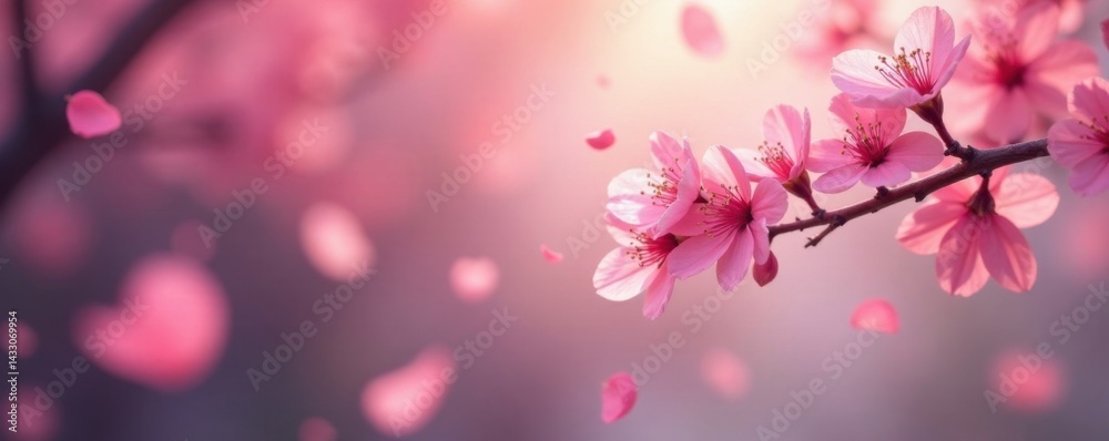 Obraz premium Delicate pink sakura petals floating gently in soft focus, gentle, pastel