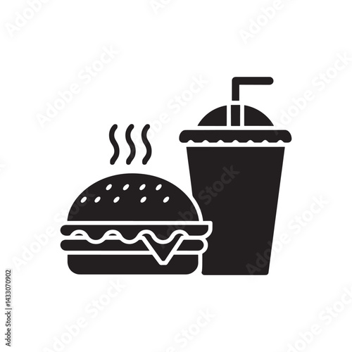Classic Burger and Soda Combo, Classic fast food combo with burger and soft drink in silhouette style.