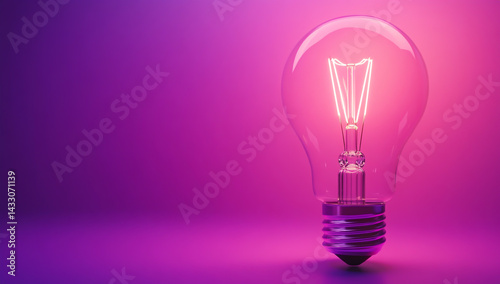 Glowing Light Bulb on a Purple Background – Innovation and Creativity Concept