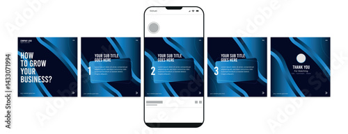 Business carousel post template for advertising, Set of carousel post for Instagram and LinkedIn, Editable social media carousel layout, template eps 10.