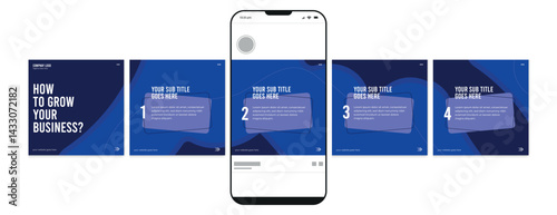 Business carousel post template for advertising, Set of carousel post for Instagram and LinkedIn, Editable social media carousel layout, template eps 10.