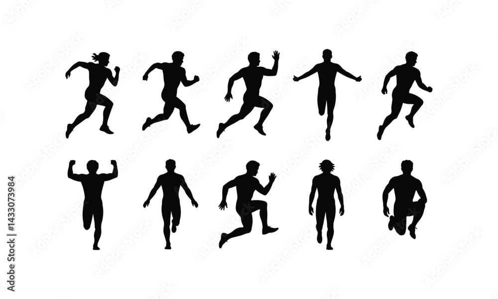 Naklejka premium Inspiring Athletic Silhouettes - Ten Dynamic Figures Showcasing Fitness and Motion
