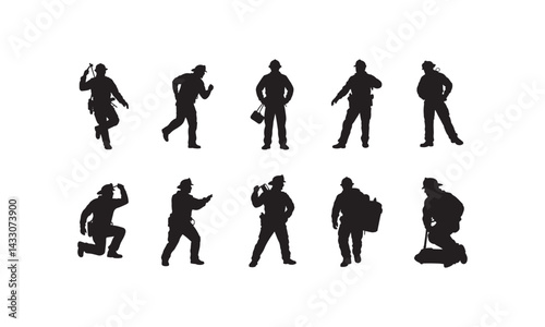 Bold Firefighters in Action - Silhouette Images Capturing Heroism and Dynamic Movements