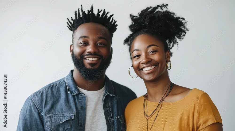 Smiling couple poses together in a cozy indoor setting during a bright afternoon Smiling couple poses together in a cozy indoor setting during a bright afternoon