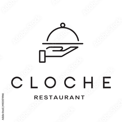 Serving food line icon, dinner and hotel services, hand holding cloche serving plate vector icon, vector graphics,