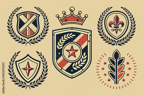 Vintage Heraldic Crest and Shield Emblem Vector Set