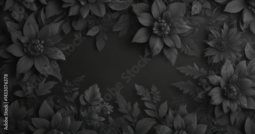 Intricate charcoal floral pattern on dark grey  , luxury, floral, stems