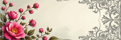 Wallpaper Mural Intricate floral design on a neutral gray and beige background featuring damask patterns , neutral, floral, geometric Torontodigital.ca