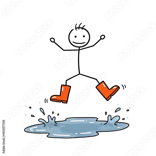 Stick figure splashing joyfully in puddle photo